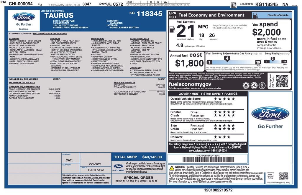 2019 Ford Taurus Limited